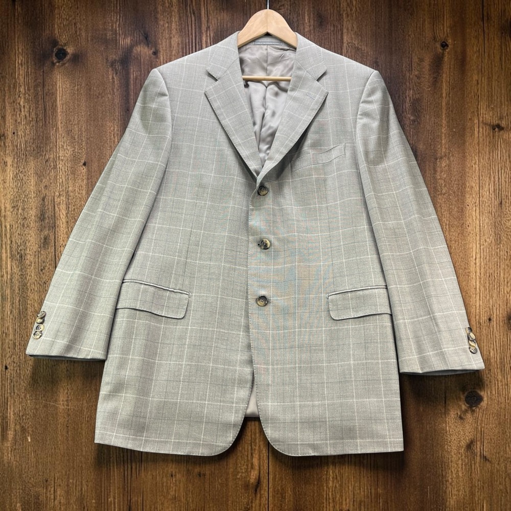 Ermenegildo Zegna Neiman Marcus Grey Windowpane Plaid 15 Milmil Wool Blazer 44L